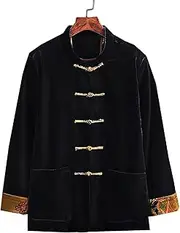 [Generic] Autumn and Winter Tang Suit,Chinese Style Men's Velvet Tang Suit Coat Chinese Style Wear Retro Button Top（Black and Blue,Black and Yellow）