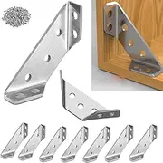 Universal Stainless Steel Furniture Corner Connector,10 pcs Corner Bracket, Trapeziform Corner Brace with Screws for Cabinet Table Chair, Universal Corner Connector with 40 Screw