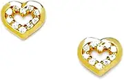 [JewelryWeb] 14k Yellow Gold CZ Simulated Diamond Love Heart Screw Back Earrings 6x7mm Stud Earring for Women