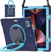 Case for iPad Pro 12.9 inch 2022 2021 2020 2018,Rugged Heavy Duty Shockproof Rotatable Kickstand Protective Cover,Navy Blue