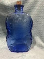 Cobalt Blue Glass Bottle Decanter Acorns Oak Leaves Canada W/ Cork