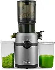 [Fretta] Cold Press Juicer Machines, Masticating Slow Electric Juicer with 1L and 108mm Feeding Chute,Big Mouth for Whole Fruits and Vegetables,Tritan BPA-Free,200W,High Juice Yield,Easy to Clean,Grey