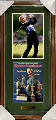 JACK NICKLAUS Signed Photo 8x10 + Sports Illustrated Magazine Display FRAMED COA