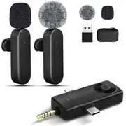 Ominoral Mini Microphone for iPhone Android Camera iPad USB-C, 4 in 1 Professional Wireless Lavalier Lapel Microphone for Recording, Live Stream, YouTube, Facebook, TikTok, Vlog (2 Pcs)