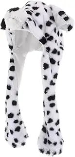 ifundom Dalmatian Plush Animal Hat with Moving Ears Funny Beanie for Boy Girl and Adults Warm Scarf and Hat Combo Lightweight Winter Costume Accessory for Parties and Cosplay