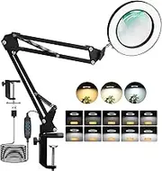 CHENBEN 10X Magnifying Glass with Light Dimmable LED Desk Lamp with Remote Control, LED Desk Craft Light, Magnifying Glasses for Hobbies, Adjustable Clamp Lamp (3 Colors & 10 Brightness)