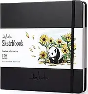 ALKALO Sketchbook 180gsm/122lb Square Drawing Notebook with Elastic Enclosure and Ribbon Marker (Medium, Black)