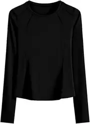 [AYTDNEHGK] Yoga Tops Long Sleeve Round Neck Quick Dry Sports Jacket Women Gym Running Tops with Pockets Workout Shirts