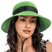 Sun Straw Hat for Women with Wind Lanyard Wide Brim Foldable Beach Summer Hat...