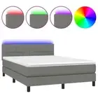 Box Spring Bed with Mattress & LED Dark Grey 153x203 cm Queen Size Fabric vidaXL