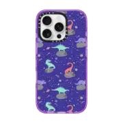 iPhone 16 Pro Impact Case MagSafe Compatible Dinosaurs Floating on Asteroids - Purple
