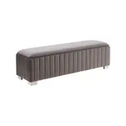 Bench Chair Fabric Padded Upholstered Seat Polished Stainless Steel Feet
