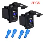 2xDual USB Charger Socket Port w/Blue LED Voltmeter Rocker Switch Panel Car Boat