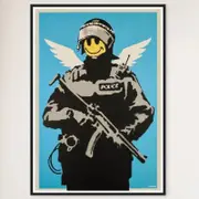Galrie Banksy Flying Copper Art Print - Iconic 2003 Artwork on Museum-Quality Paper, Black Frame, A4 21 x 30cm (8 x 12inch)