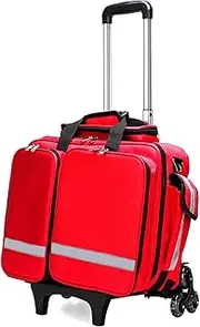 Portable First Aid Kit Bag, Professional Large Capacity Medical Trolley Bag with Wheels,Emergency First Responder Bag,Trauma Bag with Compartments Removable,for EMT, EMS, Paramedics(Red)