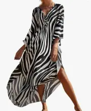 CHERRY CAT Beachwear Long Loose Beach Coverup Kaftan Casual Caftan Plus Dress