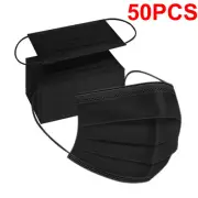 50 Pcs Black Face Mask 3-Ply Disposable Non Medical Surgical Earloop Mouth Cover