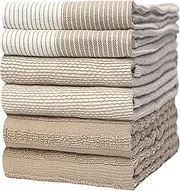 Premium Kitchen Towels (20”x 28”, 6 Pack) | Large Cotton Kitchen Hand Towels | Flat & Terry Towel | Kitchen Towels | Highly Absorbent Tea Towels Set with Hanging Loop | Tan