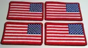 4 UNITED STATES Flag Military Patch With VELCRO® Brand Fastener Left Red Border