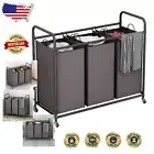 Heavy-Duty Laundry Hamper Cart with Rolling Lockable Wheels & 3 Removable Bags