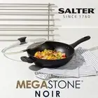 BW09329 Megastone Noir 28cm Forged Aluminium Wok with Tempered Glass Lid