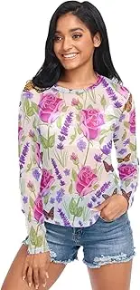 [ODAWA] Butterfly Rose Lavender Long Sleeve Mesh Shirt Mesh Crop Tops Workout Tops Hoodies