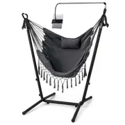 Costway Hammock Chair Portable Swing Hanging Chairs w/Phone Holder Pillow Metal Stand Indoor Outdoor Camping