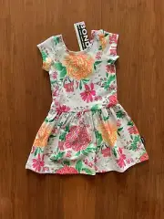 Bonds Girls Pink Orange White Floral Short Sleeve Hipster Dress Size 1 BNWT