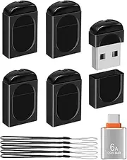 EASTBULL 4GB Small Flash Drives 5 Pack USB2.0 Mini USB Drive with a USB-C Adapter, FAT32 Mini Thumb Drive 4 GB 5 Pack for Data Storage (Black, 1 Adapter, Lanyards)