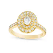 1.0 CT. T.W. Oval and Round Natural Diamond Double Frame Engagement Ring in Solid 14K Gold