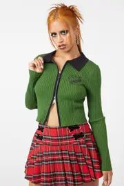 Lurex Embroidery Zip Cardi