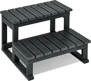 DoubleFill Hot Tub Steps Universal Spa Steps Polymer Wood Outdoor Hot Tub Stairs Waterproof No Slip Spa Stairs, 24.8 x 21.3 x 15.8 Inch(Gray)