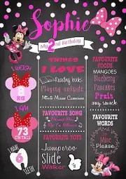 1st 2nd 3rd Birthday Milestone Chalkboard Birthday Print Minnie Mouse Pink A4