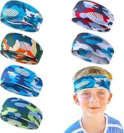 [Telooco] 6Pcs Boys Headbands for Sports Breathable Elastic Kids Sweatbands Non Slip Soccer Headbands for Boys Youth Baseball Basketball Running Exercise Sweat Absorbing Hairband