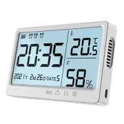 Thermometer Hygrometer with Clock Large LCD Display USB Charging for Home Office