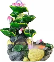 Tabletop Fountain Small Desktop Lotus and Flowing Water Decorations Office Desk Fortune Crystal Ball Fountain Living Room Porch Decorations Water Fountain (Size : Medium)
