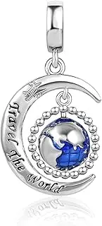 [SBI Jewelry] Globle Earth Charm for Bracelet Sky Moon Airplane Dangle Women Girls Mum Daughter Sister Family Friends Compatible with Pandora Granddaughter Girlfriend Wife Birthday Anniversary, Metal, No Gemstone
