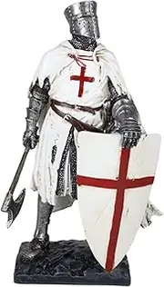 [Ebros Gift] Templar White Cloak Caped Medieval Crusader Axeman Knight at Battle Day's End Figurine 7.25" H Medieval Royal Suit of Armor Knight of The Cross Resin Collectible