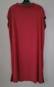 Eileen Fisher Sandwashed Cupro Knit Funnel Neck Dress Cranberry Small $198