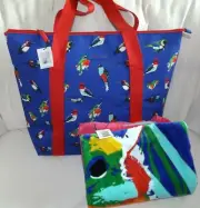 VERA BRADLEY Cooler Tote & Large Beach Towel - MINI TODY BIRDS BLUE - NWTS