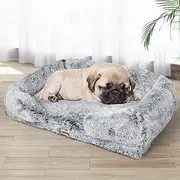 PaWz Orthopedic Soft Warm Cushion Sofa Pet Bed Mat, Small, Dog Calming Beds with Washable Cover, Memory Foam Dog Sofa Bed with Bolster, Dog Couches with Waterproof Inner Lining, Anti-Slip Bottom