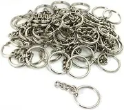 [AIRSUNNY] Metal Split Keychain Ring Parts - 100 Key Chains with 25mm Open Jump Ring and Connector - Make Your Own Key Ring