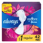 Always Radiant Feminine Pads for Women Regular with Wings Scented; 42 Ct Size 1