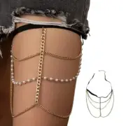 Pearl Beads Thigh Chain Summer Eye-Catching Elastic Leg Chain for Woman Hot Girl