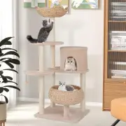 Costway146cm Cattail Cat Tower with Sisal Scratching Posts Perch-Beige
