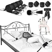 Sex Bondage Restraints BDSM Toys, Bed Restraints Couple Sex Toys with Sex Straps Bondage Cuffs Blindfold & Feather BDSM Kit