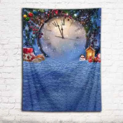 Clock Christmas Tree Gift 3D Wall Hang Cloth Tapestry Fabric Decorations Decor