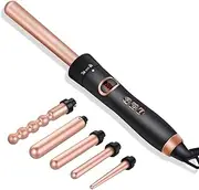 5 in 1 Curling Iron Professional Hair Curler Wand Set with 5/3P Interchangeable Corrugation for Styler Ceramic Barrel