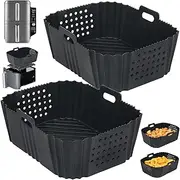 [HOJIO] Silicone Air Fryer Liners for Ninja SL401 Double Stack 2 Basket Air Fryer, Reusable Rectangle Perforated Silicone Liners for Dual Air Fryer, Ninja DoubleStack XL 9.5L Air Fryer Accessories