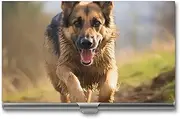 [VFMKT] Slim Metal Business Card Holder Portable Business Card Case Pocket Name Card Holder Running German Shepherd Dog Wallet for Men Women Office Travel